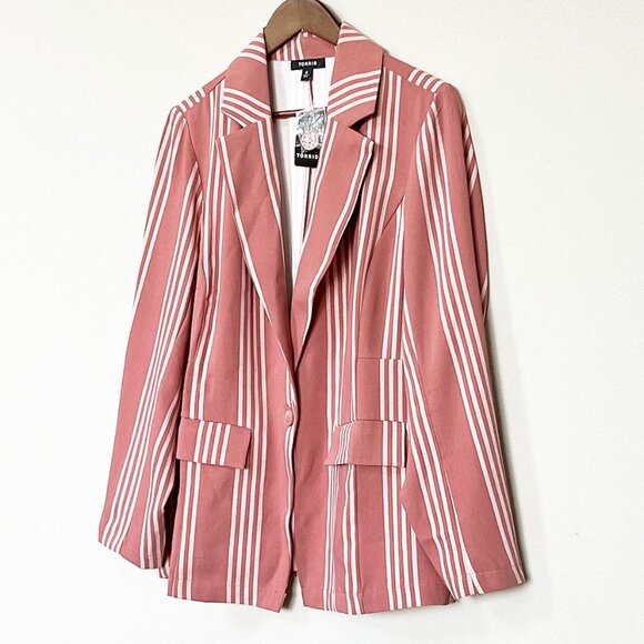 NEW Torrid Boyfriend Blazer Jacket Light Weight Striped Mauve Rose Pink L 12 $70 - Picture 13 of 14